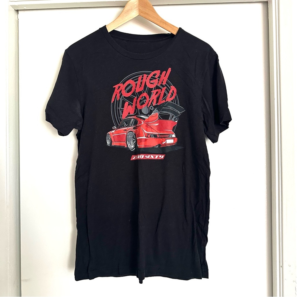Black Graphic T-Shirt with Red Car Design